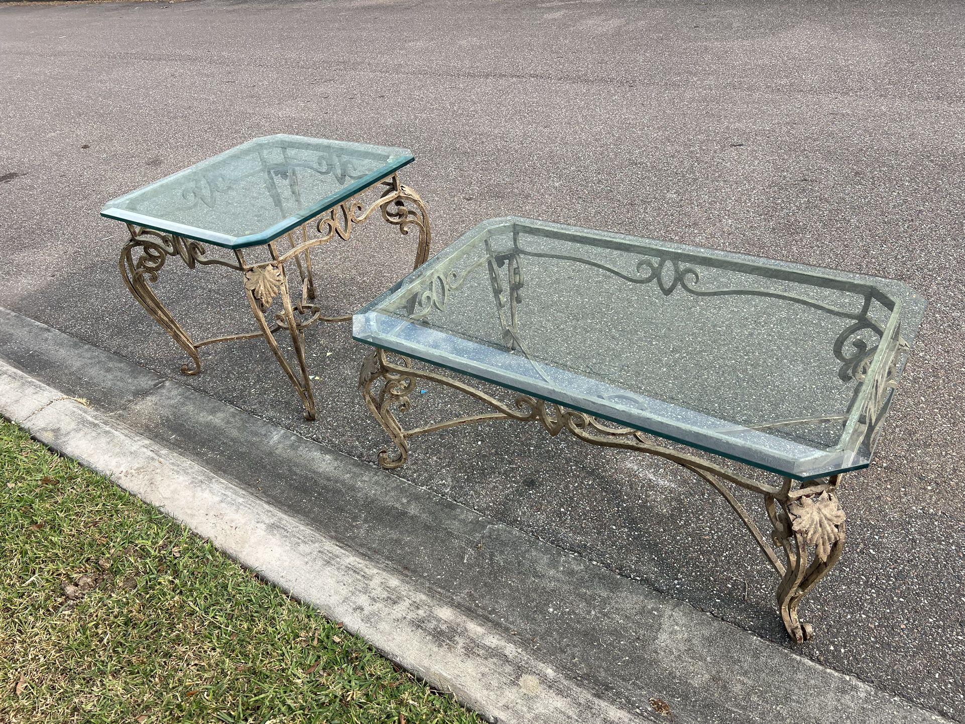 Vintage Garden Patio Glass Table Outdoor Set Of 2 Old Inique Price for Both!