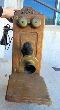 Rare Vintage Kellogg Oak Wall Telephone | Early 1900s Brass Bells + Handset | Kellogg Chicago Switchboard Co