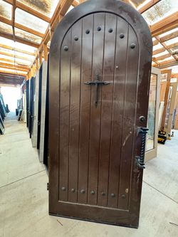 Arched Top Steel Entry Door with Iron Hardware48x108