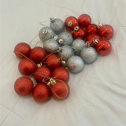 Set Of 24 Small Vintage Red And Silver Ornaments - Excellent Condition 