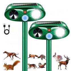 2 Pack Upgraded Sonic Fortress Pro Deer Repellent Cat Deterrent Solar Ultrasonic Animal Repellent Outdoor With Motion Sensor Strobe Light For Skunk Ra