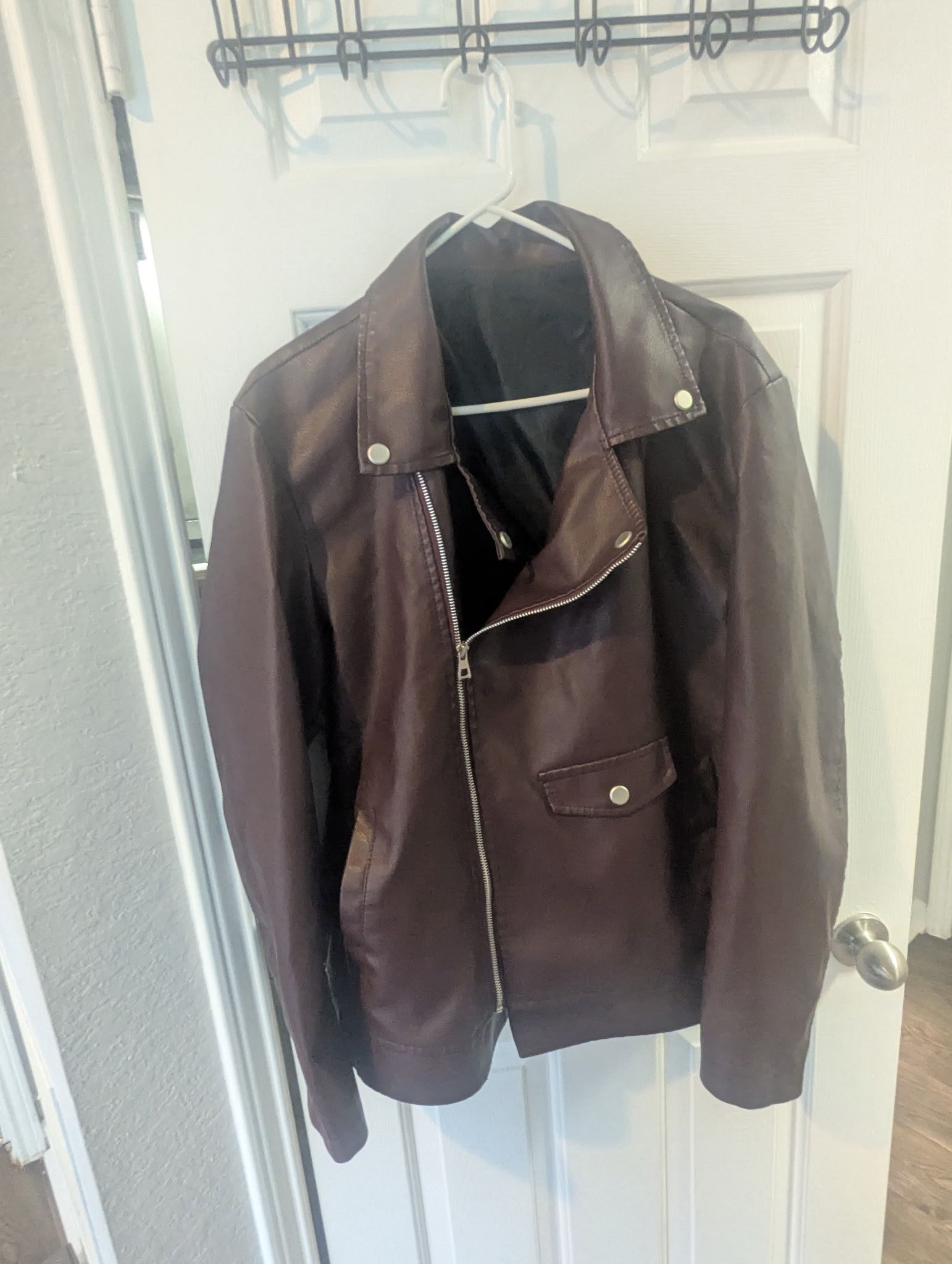 SHEIN Faux Leather Moto Jacket in rich brown