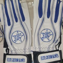 Brand New Elite Custom Baseball Batting Gloves Genuine Leather White Blue Men Size Medium, Large, XL