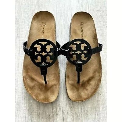 Tory Burch Designer Miller Cloud Black Tan Slide Sandals Size