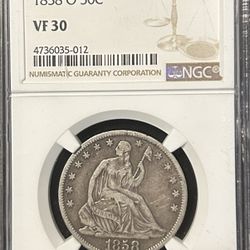 1858 O Liberty Seated Half Dollar NGC VF 30