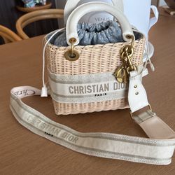 Dior Straw Bag With Handles And Detachable Strap