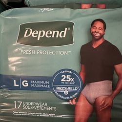Men’s large Depend underwear 9 pkgs