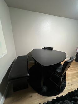 Black Compact Dining Table Set with Bench and Chairs