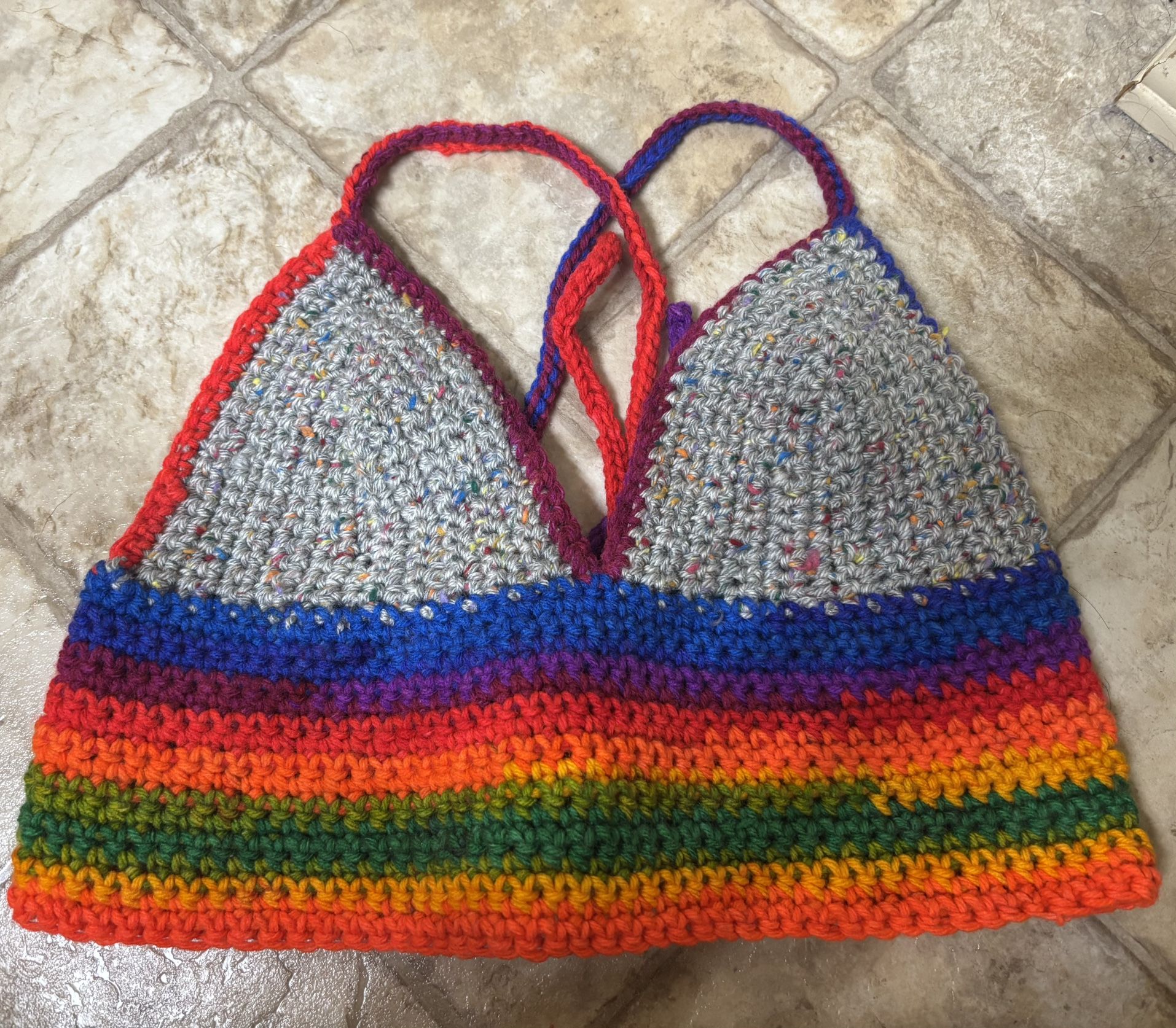 Pride month crochet crop top with a corset back, perfect for size M and up, handmade by me ✨ 🏳️🌈 🌈