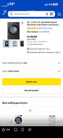 🔥 BRAND NEW LG 7.4 Cu Ft Smart Gas Dryer – Steam – Black Steel – $500 FIRM 🔥