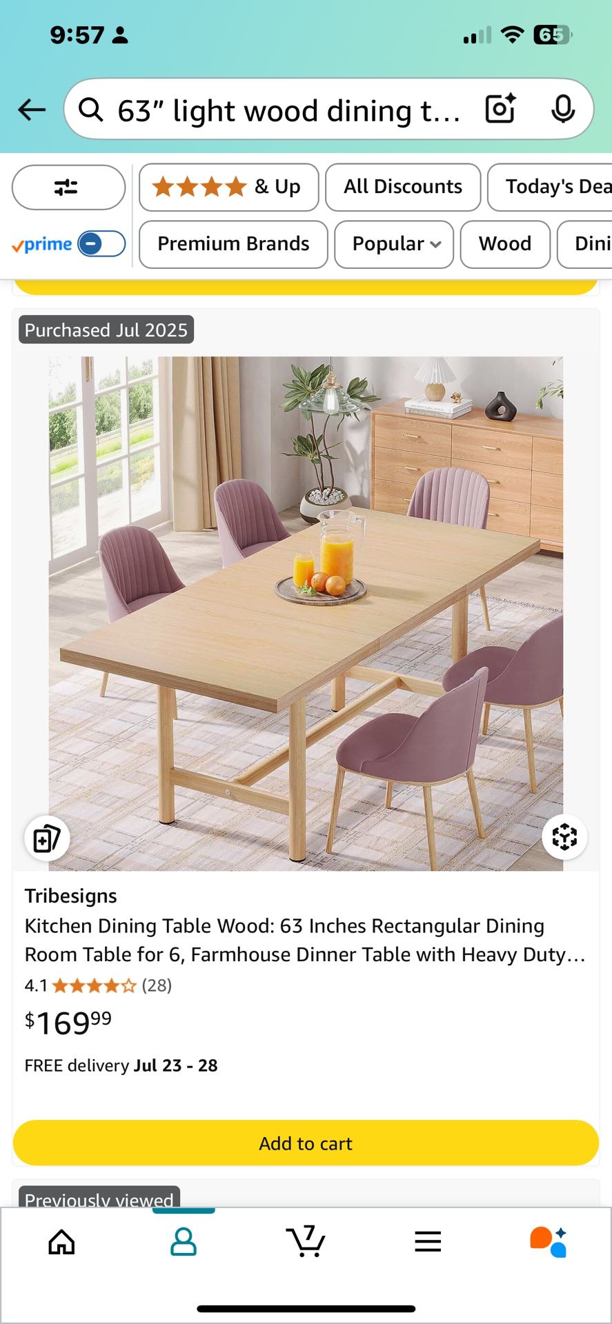 63” Wood Table Sits 6