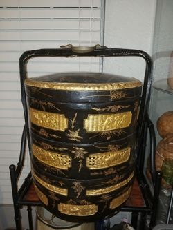 Antique Chinese Stacking Lacquer Wedding Basket