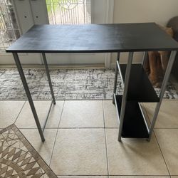 Ameriwood Home Metal Computer Desk with Wood Top Has Shelves In Black 