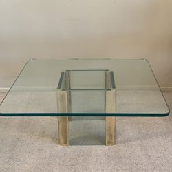 Vintage Leon Rosen Pace Collection Brass Glass Square Coffee Cocktail Table Mid Century Modern MCM