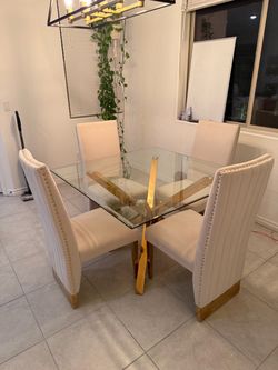Modern Glass Dining Table Set with 4 Chairs