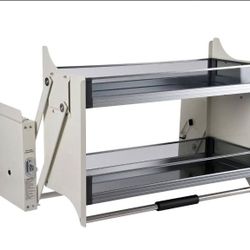 Pull Out Cabinet Organizer, 2-Tier Pull Down Shelf with Soft Handle and Raised Guardrails, 