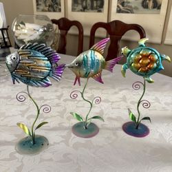 Colorful Metal Fish and Turtle Decor