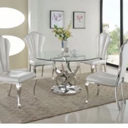 Dining Chairs & table * Shell Shaped Leather And Metal-