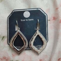 True to form Silver Plated Open Bead Edge Diagonal Shape Drop Earrings