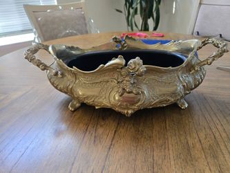 Ornate Gold Brass Jardiniere Planter Bowl