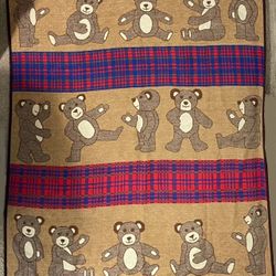 Vintage San Marcos Teddy Bear Plaid Full Size Throw Stadium Blanket 55” X 74.5”