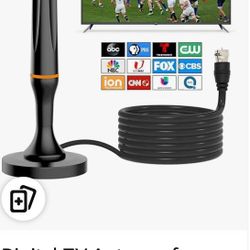  Digital TV Antenna for Smart Tv Indoor, 360 Reception Digital HDTV Antenna for Local Channels, Supports 1080P and 4K, Strong Magnetic Base（Black-Magn