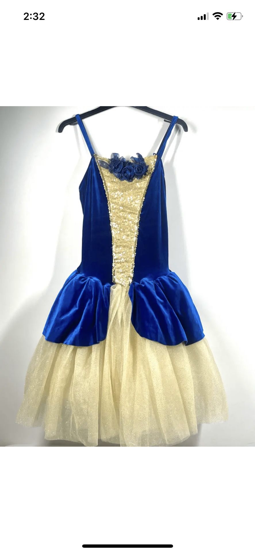 Revolution Blue Gold Dance Costume Tulle Dress Size LA Women Juniors M
