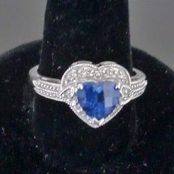 Sapphire And Diamond Heart Ring 