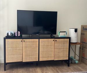 Entertainment console with shelves