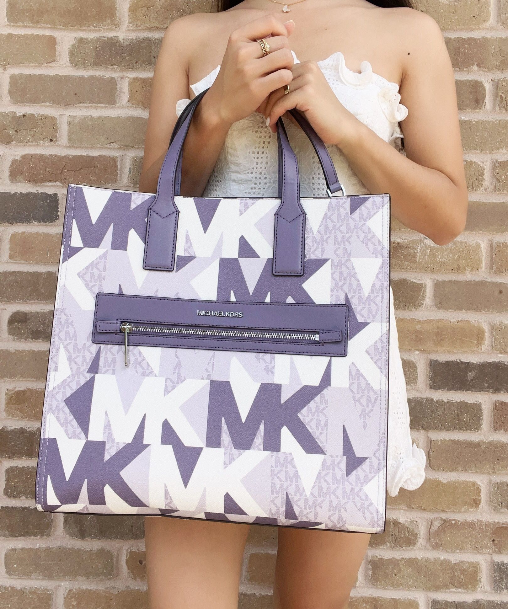 Michael Kors Kenly Large NS Tote Graphic Logo MK Lavender Purple