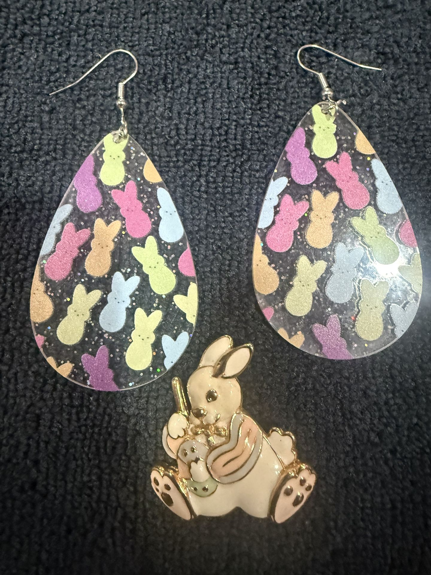 Easter Peeps Earrings & Bunny Rabbit Brooch Pin