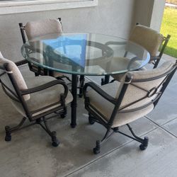 Table For 4 With Glass Top & 4 Chairs with Wheels