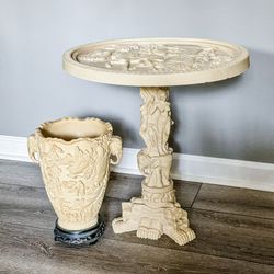 VINTAGE 1960s STONE TABLE & VINTAGE RESIN STONE VASE (MADE IN ITALY) 🇮🇹 