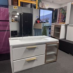 As Is!! New Assembled - 40" White Floating Bathroom Vanity w/ Sink & Medicine Cabinet