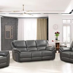 New Reclining Couch / Love Seat.  Grey Breathable Leather.  Free Delivery!
