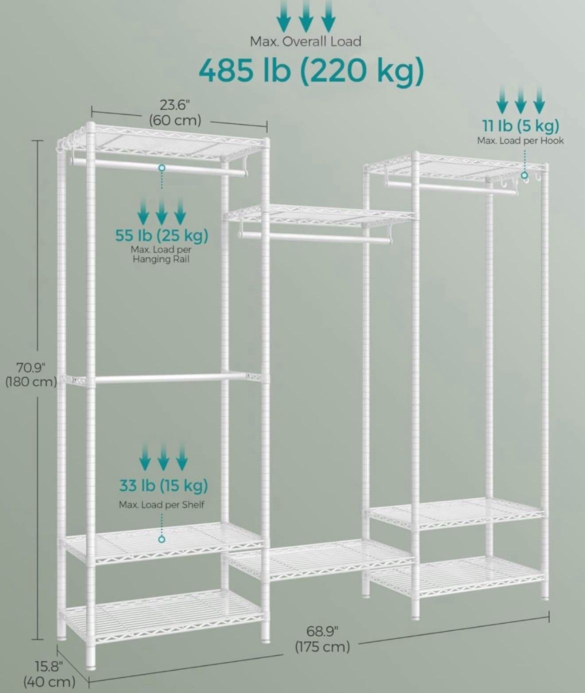 Portable Wardrobe Closet Heavy Duty Clothes Rack, Freestanding