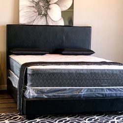Brand New Black Queen Size Leather Bed Frame With New Mattress/Fast Delivery 
