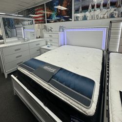 🇺🇸Presidents Day Sale 🇺🇸 White LED 5PC Bedroom Furniture 🪑 