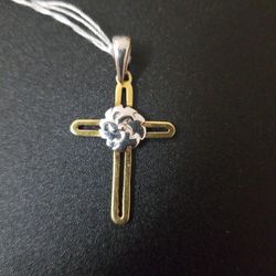 14k Yellow/ White Gold Cross Pendant 