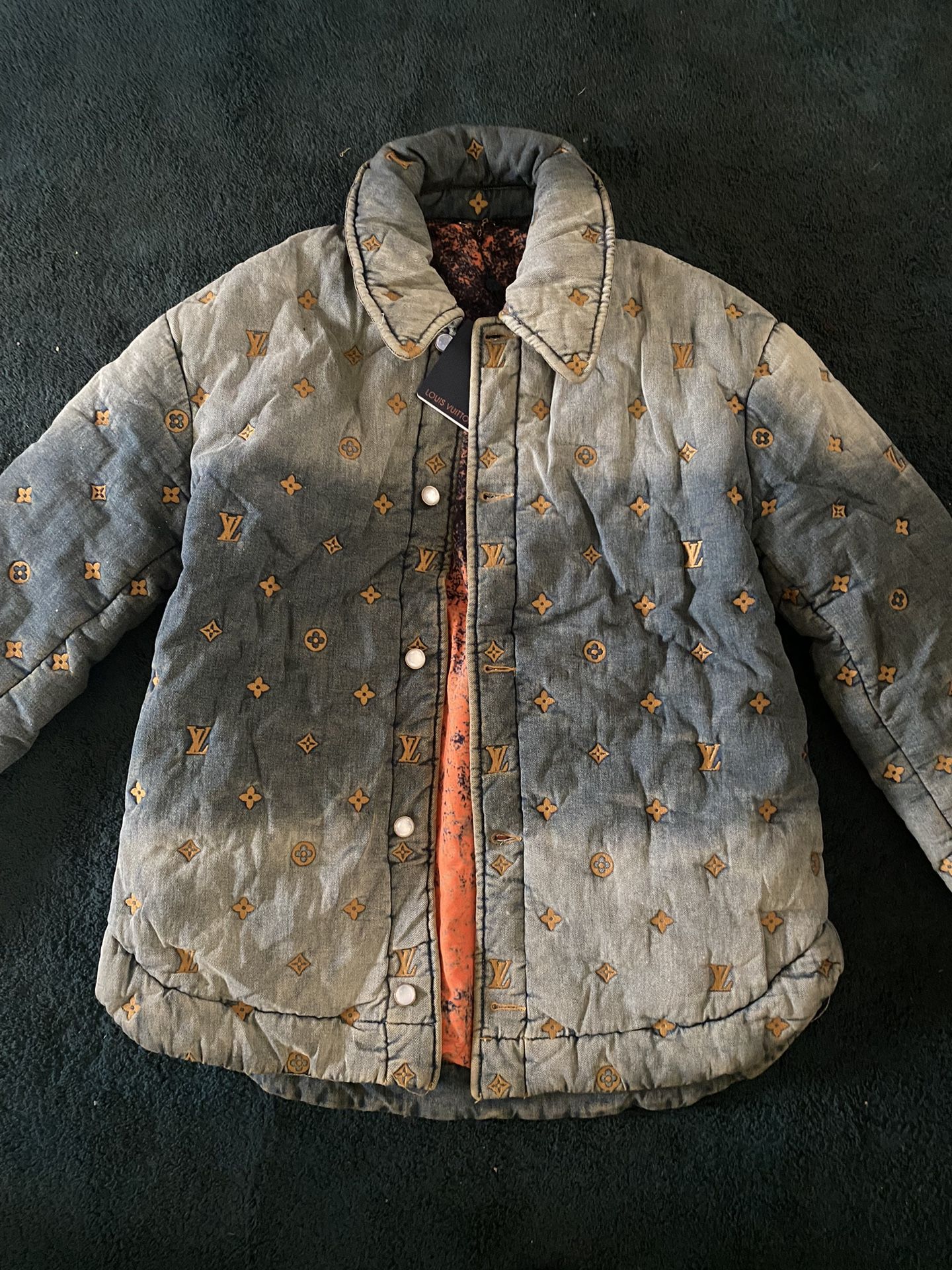Louis Vuitton Monogram Denim Down Coat 48 Large