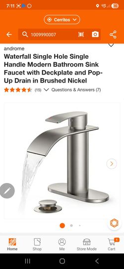 androme Waterfall Single Hole Single Handle Modern Bathroom Sink Faucet with Deckplate and Pop- Up Drain in Brushed Nickel