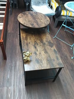 Industrial Coffee Table with Round Side Table