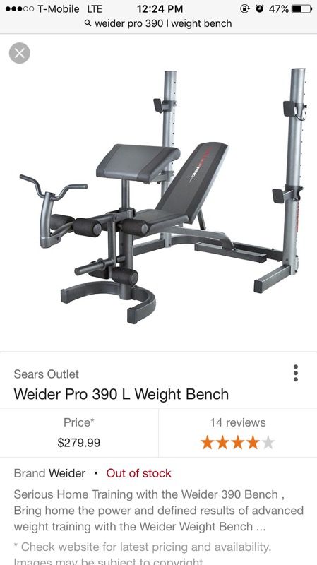 Weider Pro 390 L w Weights Bar for Sale in Escondido CA OfferUp