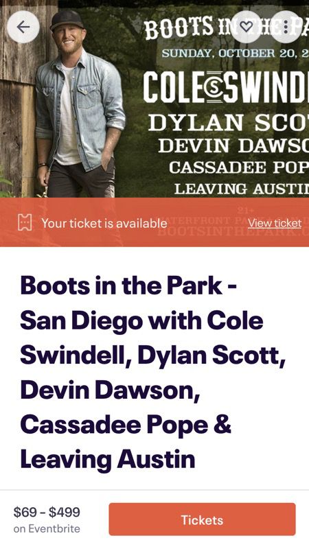 Boots in the park- general admission tickets $60 each