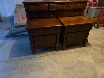 Matching Wood Nightstands  Pair with Drawers & Matching Dresser