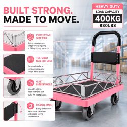 Platform Heavy Duty Pink Foldable Utility Trolley Cart