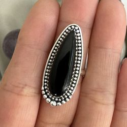 Black Onyx 💍 925 Sterling Silver Ring (Size 8 )