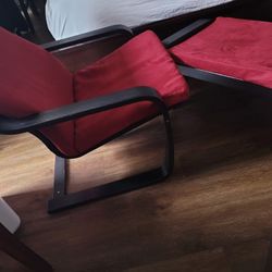 POÄNG -$20- armchair/ottoman/with Red Velvet Cushions