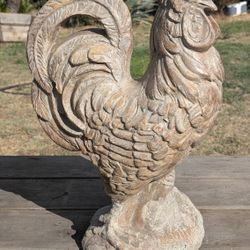 Vintage 21" Rustic Concrete Rooster Garden Statue - Weathered Outdoor Decor