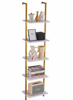 5-Tier Ladder Shelf White and Gold